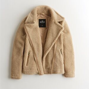 Hollister Women's Beige Cozy Biker Jacket Size XXS